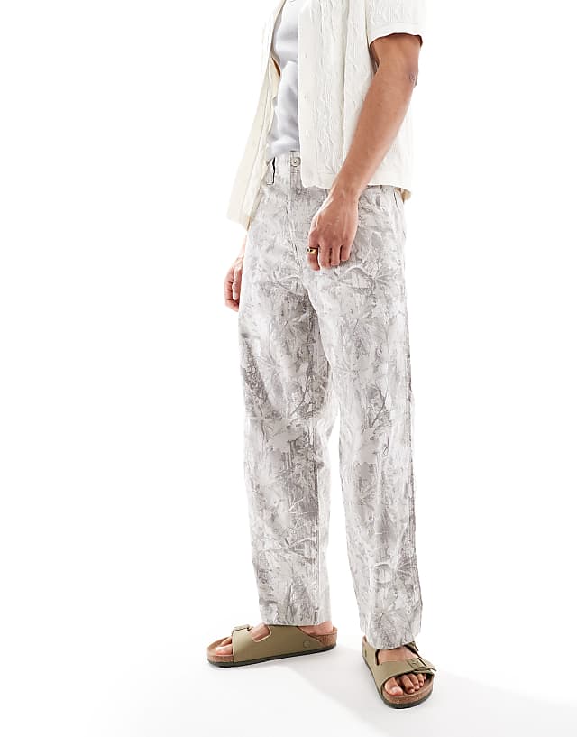 Asos Hollister Baggy Linen Utility Trouser In Camo