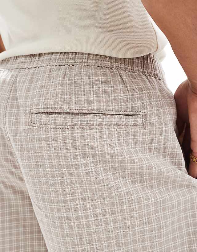 Asos Hollister Linen Pull On Check Short In Brown