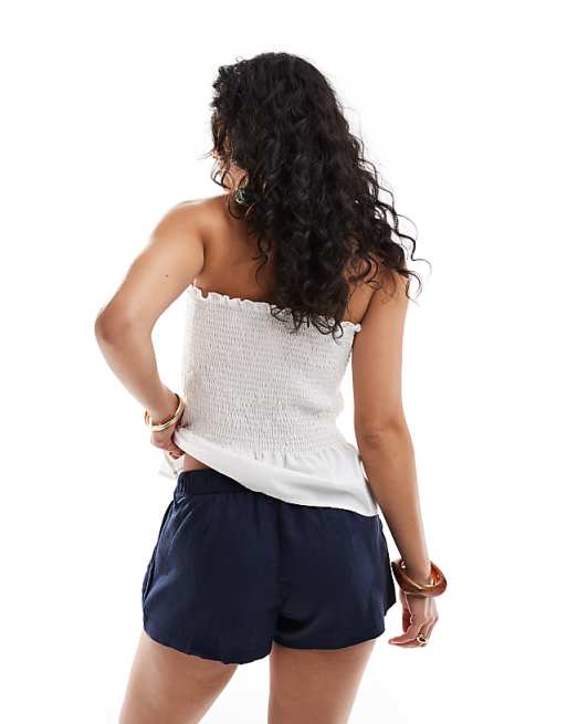 Asos Hollister Linen Tailored Shorts In Navy