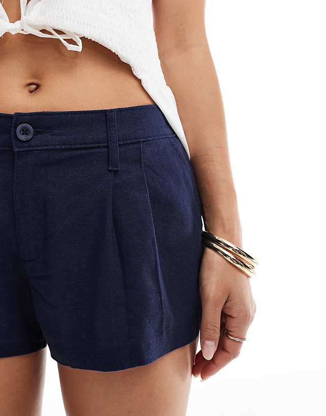 Asos Hollister Linen Tailored Shorts In Navy