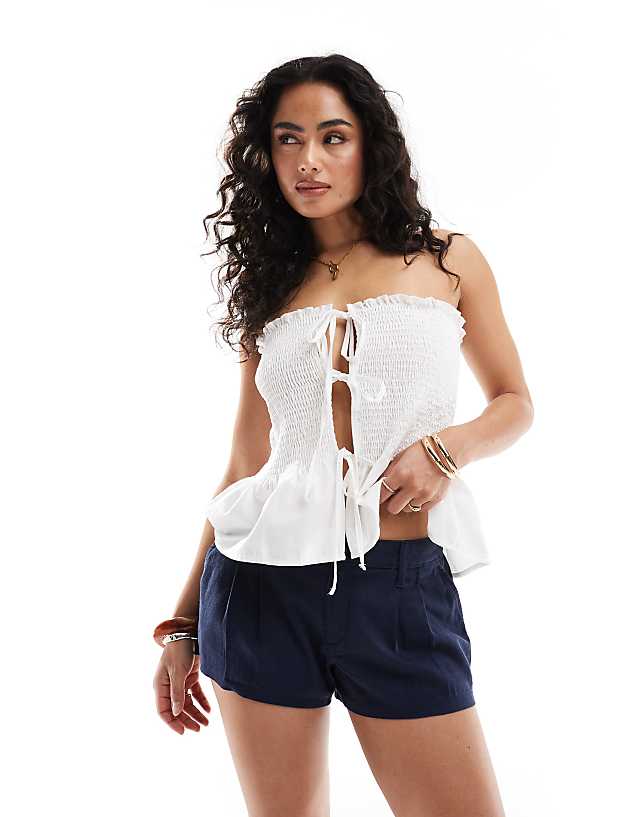 Asos Hollister Linen Tailored Shorts In Navy