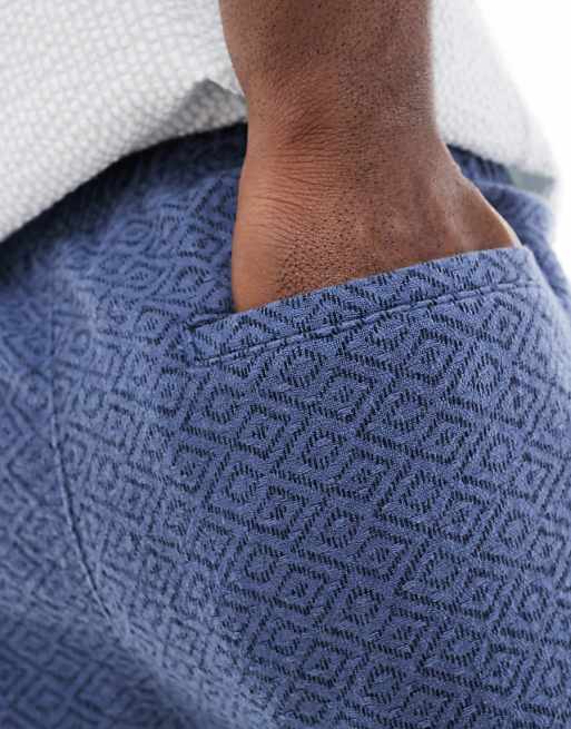 Asos Hollister Textured Linen Short In Dark Blue