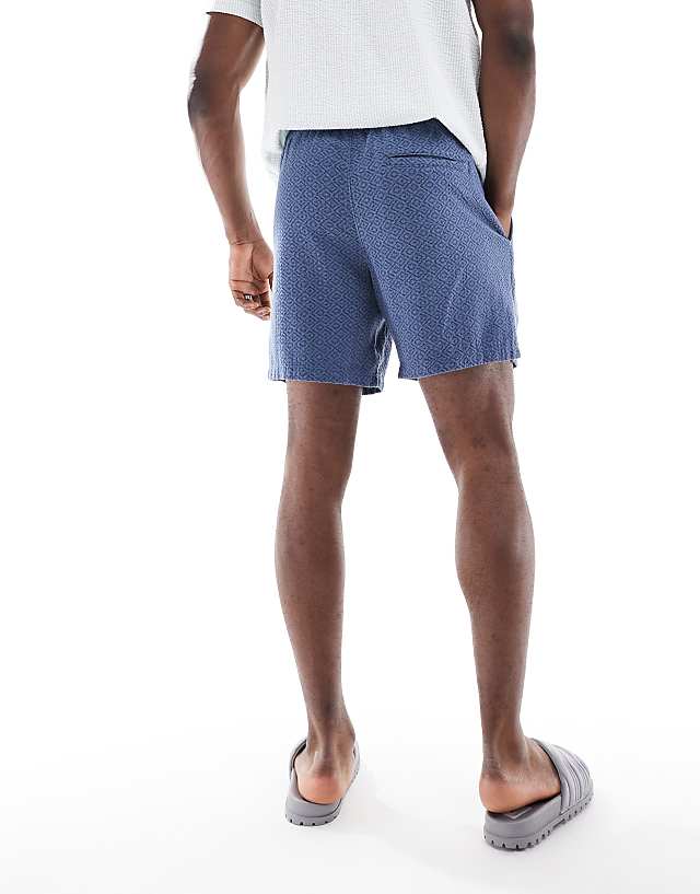 Asos Hollister Textured Linen Short In Dark Blue