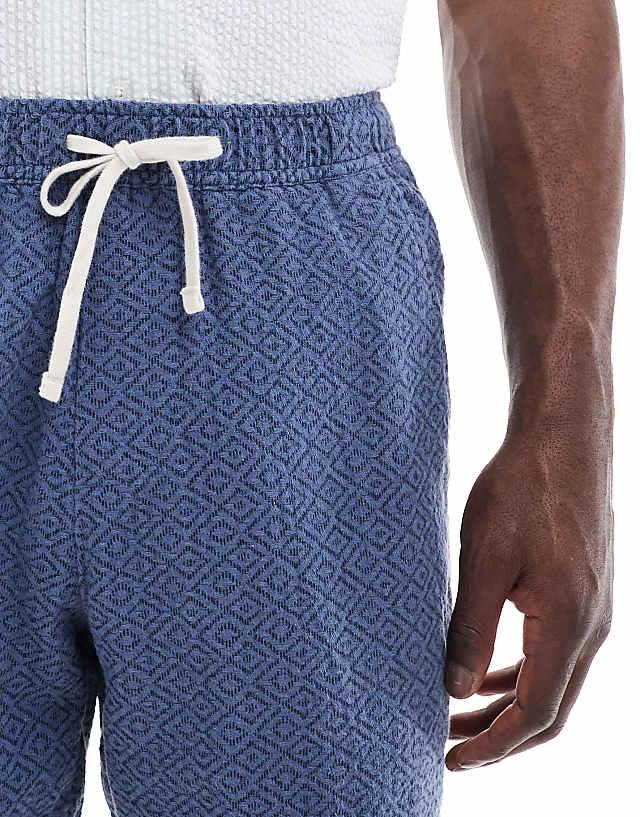 Asos Hollister Textured Linen Short In Dark Blue