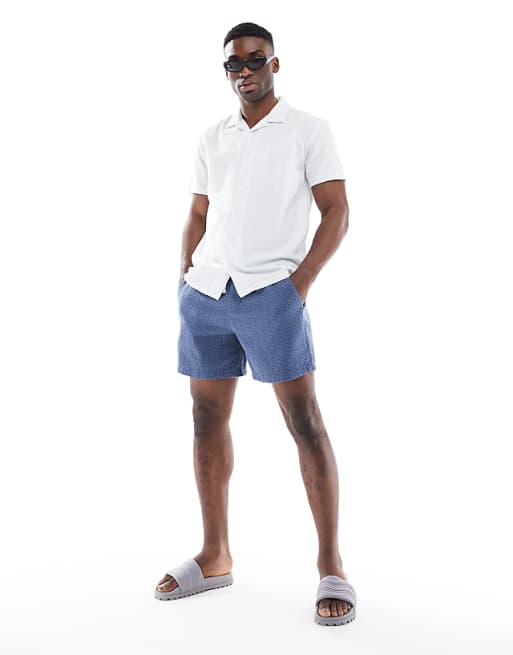 asos Hollister textured linen short in dark blue