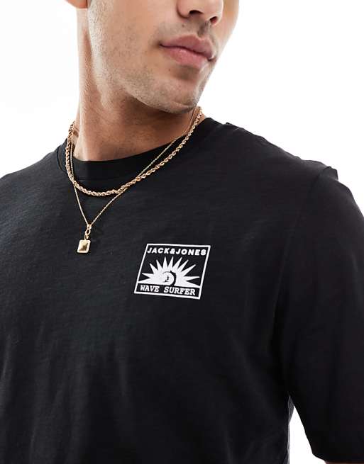 Asos Jack & Jones Chest Print T-shirt In Black