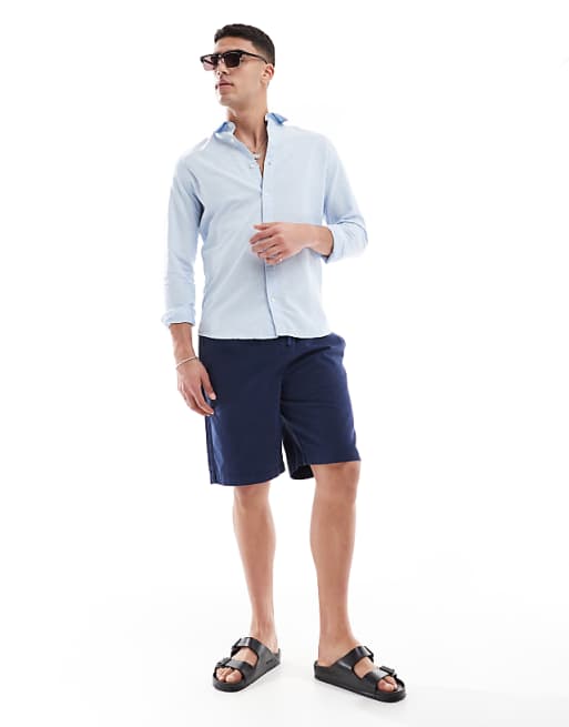 Asos Jack & Jones Linen Blend Shirt In Light Blue