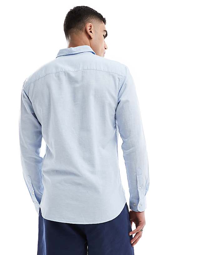 Asos Jack & Jones Linen Blend Shirt In Light Blue