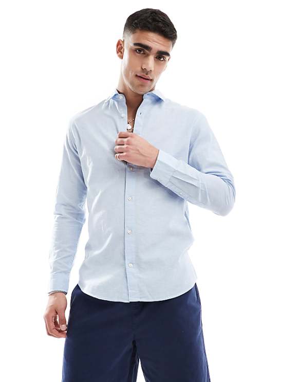 asos Jack & Jones linen blend shirt in light blue