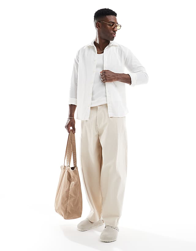 Asos Jack & Jones Linen Blend Shirt In White