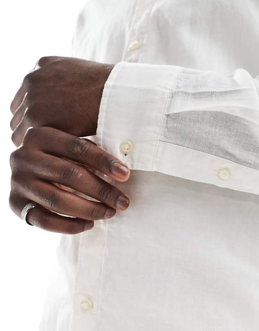 Asos Jack & Jones Linen Blend Shirt In White