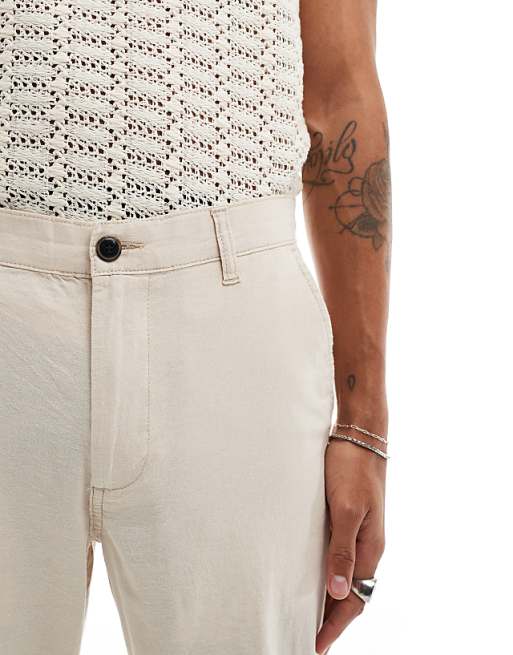 Asos Jack & Jones Linen Mix Chino In Cream