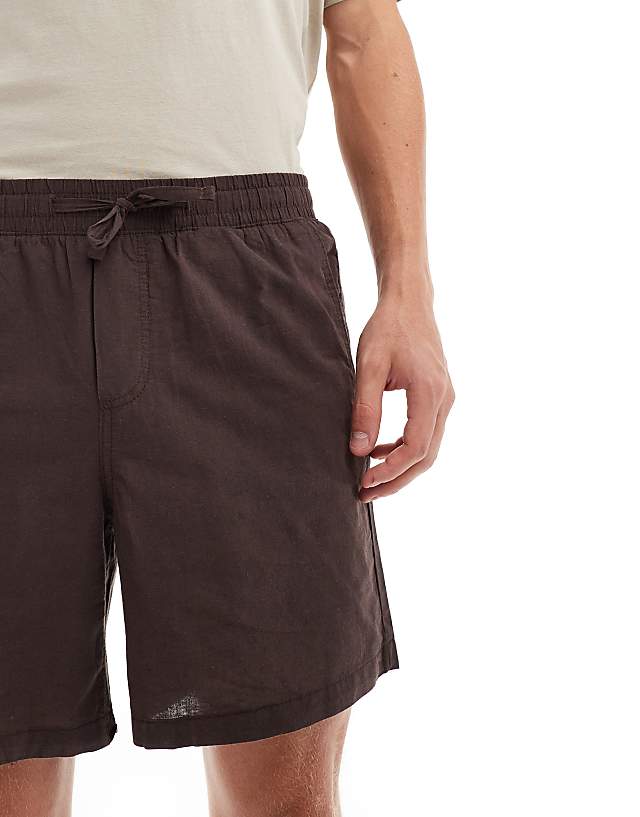 Asos Jack & Jones Linen Mix Pull On Short In Brown