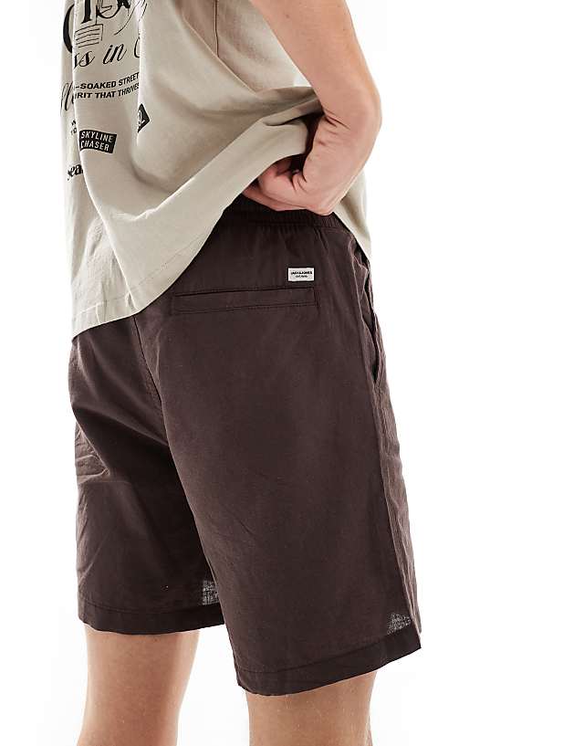 Asos Jack & Jones Linen Mix Pull On Short In Brown