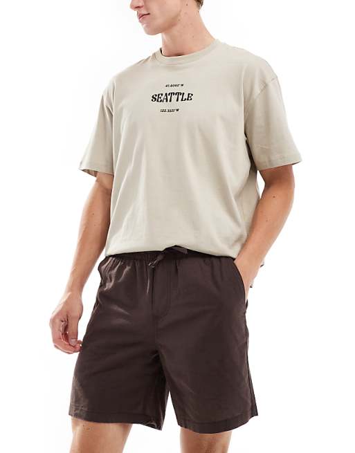 Asos Jack & Jones Linen Mix Pull On Short In Brown