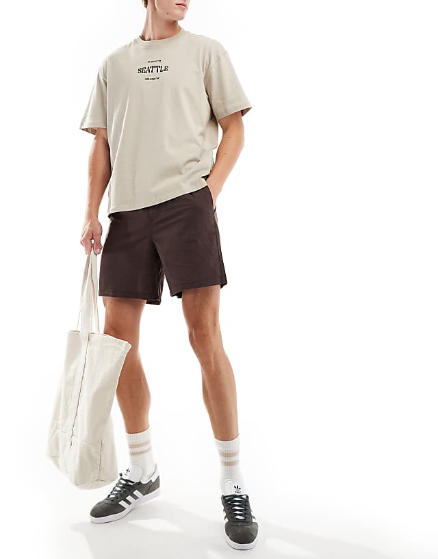 asos Jack & Jones linen mix pull on short in brown