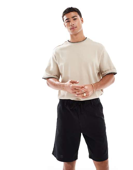 Asos Jack & Jones Linen Mix Short In Black