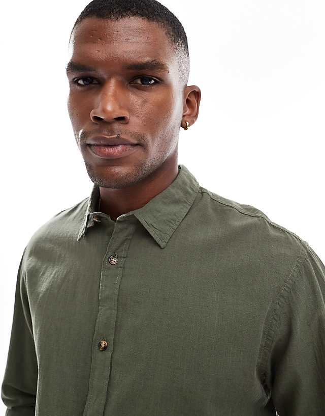 Asos Jack & Jones Linen Shirt In Khaki