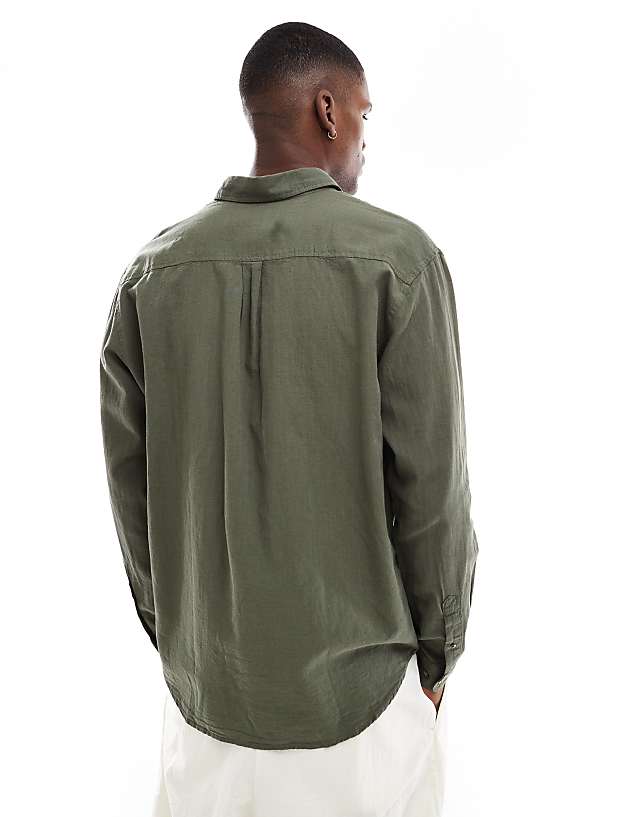 Asos Jack & Jones Linen Shirt In Khaki