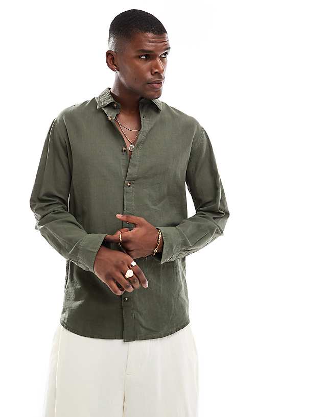 asos Jack & Jones linen shirt in khaki