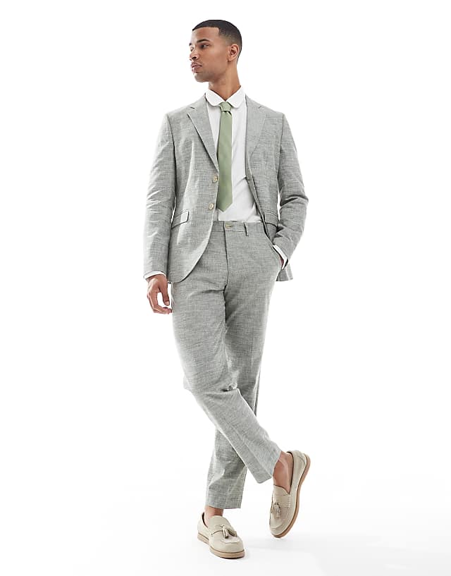 Asos Jack & Jones Linen Suit Jacket In Green