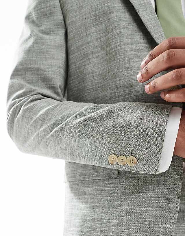Asos Jack & Jones Linen Suit Jacket In Green