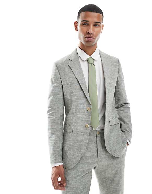 asos Jack & Jones linen suit jacket in green