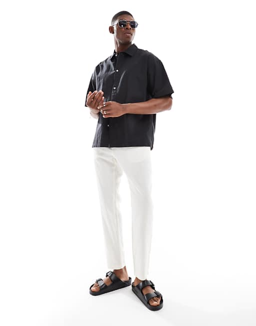 Asos Jack & Jones Oversized Linen Mix Shirt In Black