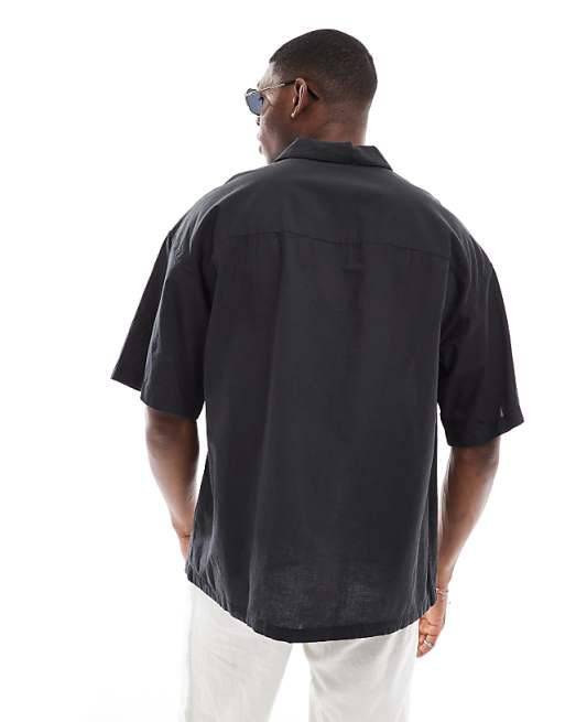 Asos Jack & Jones Oversized Linen Mix Shirt In Black