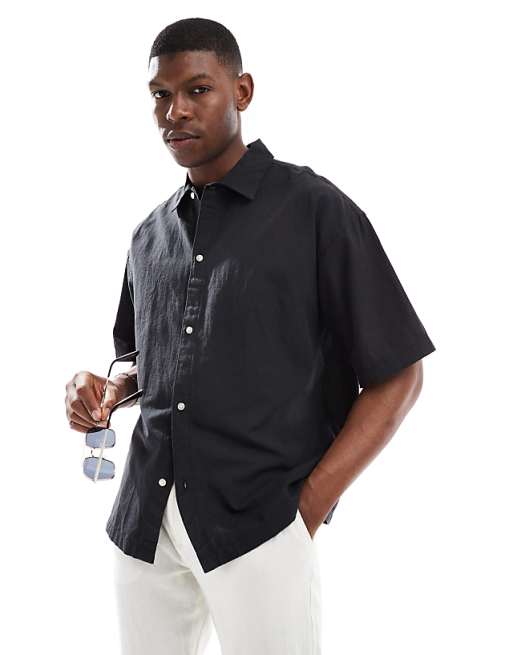 asos Jack & Jones oversized linen mix shirt in black