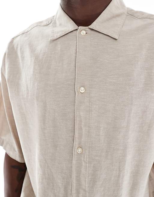 Asos Jack & Jones Oversized Linen Shirt In Beige