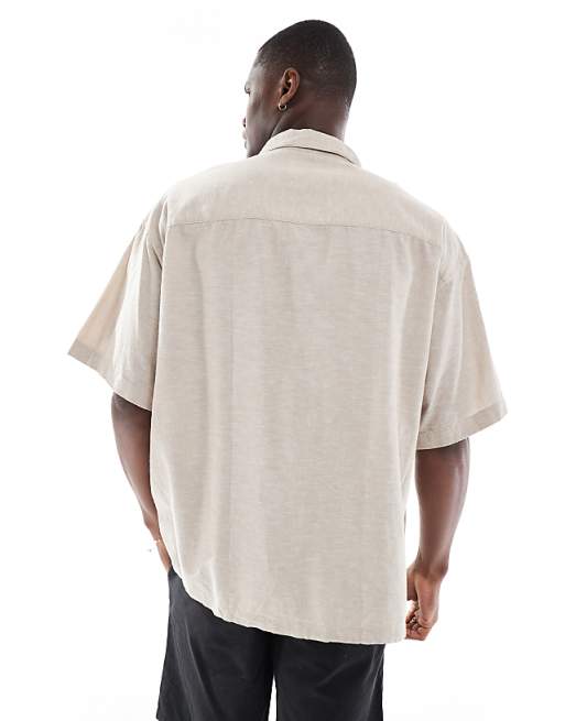 Asos Jack & Jones Oversized Linen Shirt In Beige