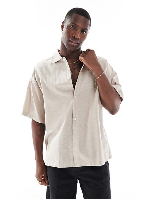 asos Jack & Jones oversized linen shirt in beige
