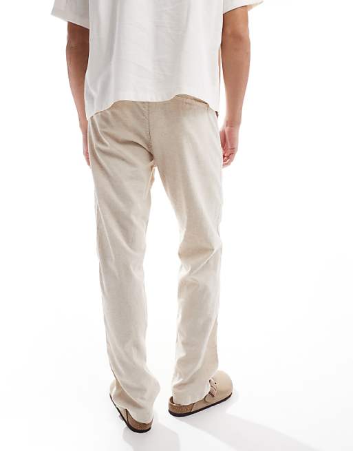 Asos Jack & Jones Relaxed Fit Linen Trouser In Beige