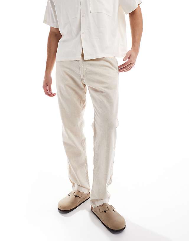 Asos Jack & Jones Relaxed Fit Linen Trouser In Beige