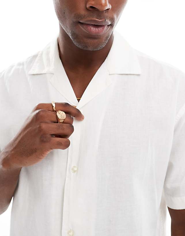 Asos Jack & Jones Revere Collar Linen Shirt In White
