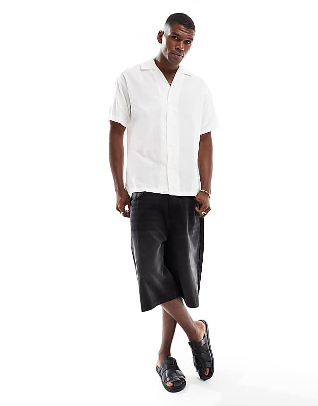 Asos Jack & Jones Revere Collar Linen Shirt In White