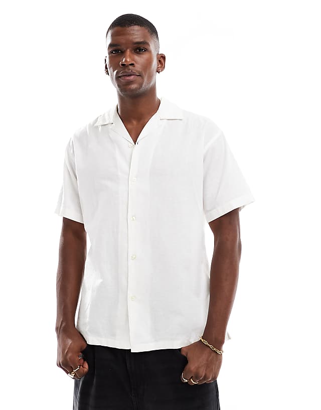 asos Jack & Jones revere collar linen shirt in white