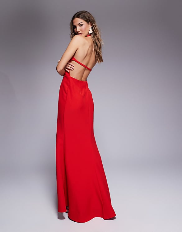 asos Jarlo halter neck fishtail maxi dress in red