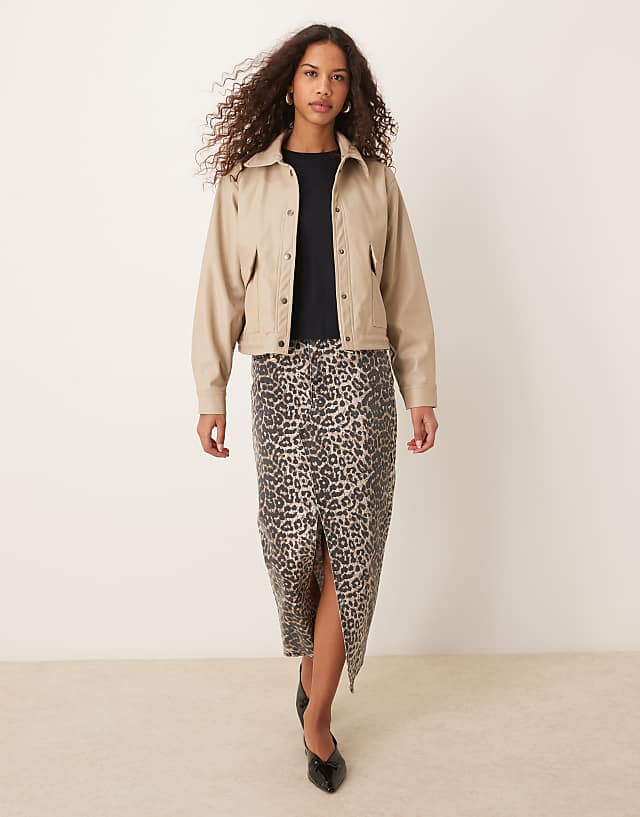 Asos JDY Faux Leather Jacket With Collar In Beige