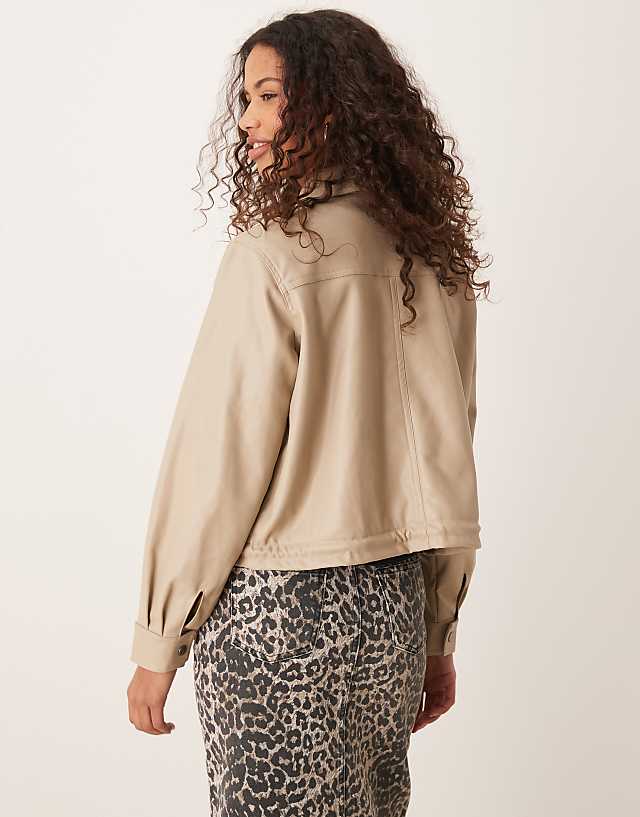 Asos JDY Faux Leather Jacket With Collar In Beige