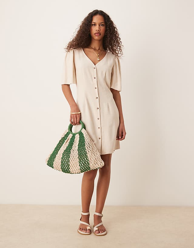 Asos JDY Linen Mix Mini Shirt Dress In Beige