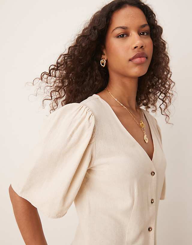 Asos JDY Linen Mix Mini Shirt Dress In Beige