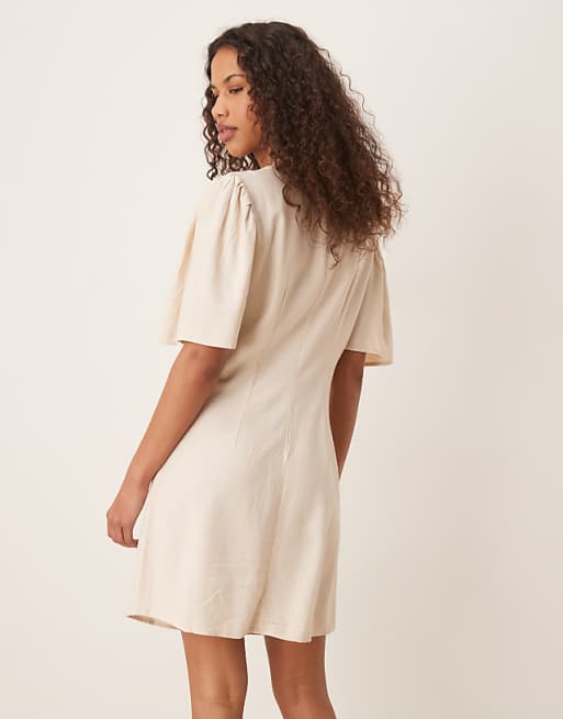 Asos JDY Linen Mix Mini Shirt Dress In Beige