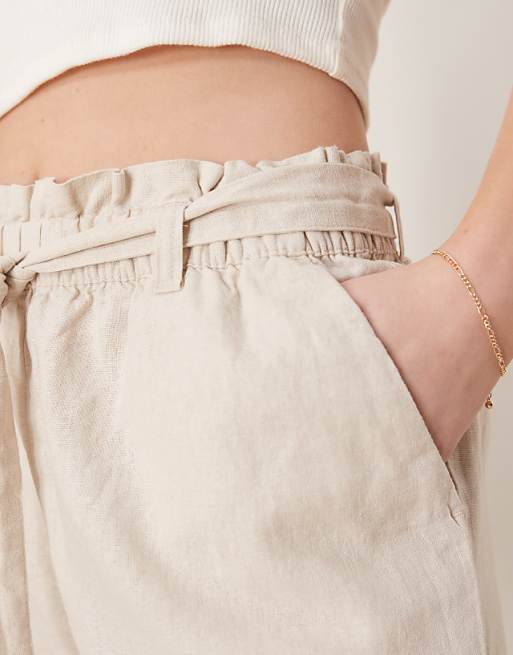 Asos JDY Linen Mix Tie Waist Shorts In Cream