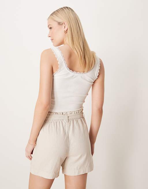 Asos JDY Linen Mix Tie Waist Shorts In Cream