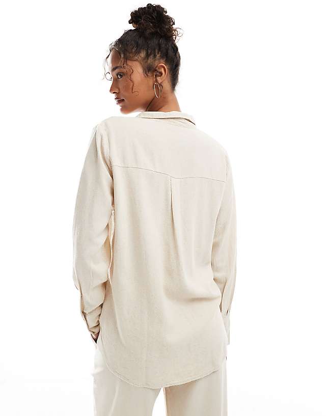Asos JDY Relaxed Linen Mix Shirt Co-ord In Stone
