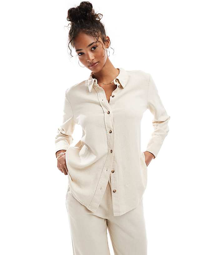 asos JDY relaxed linen mix shirt co-ord in stone
