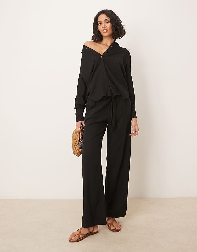 Asos JDY Tie Detail Linen Mix Co-ord In Black