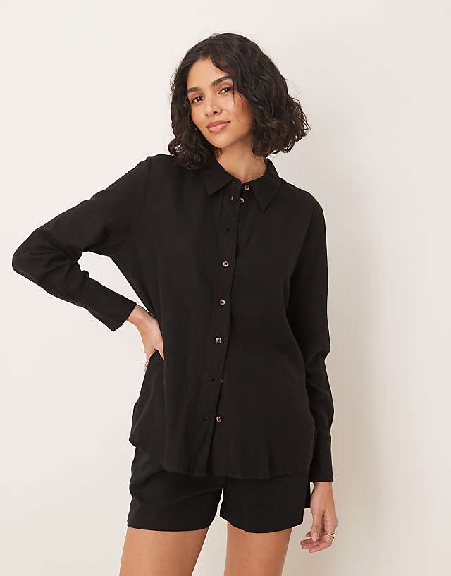 Asos JDY Tie Detail Linen Mix Co-ord In Black